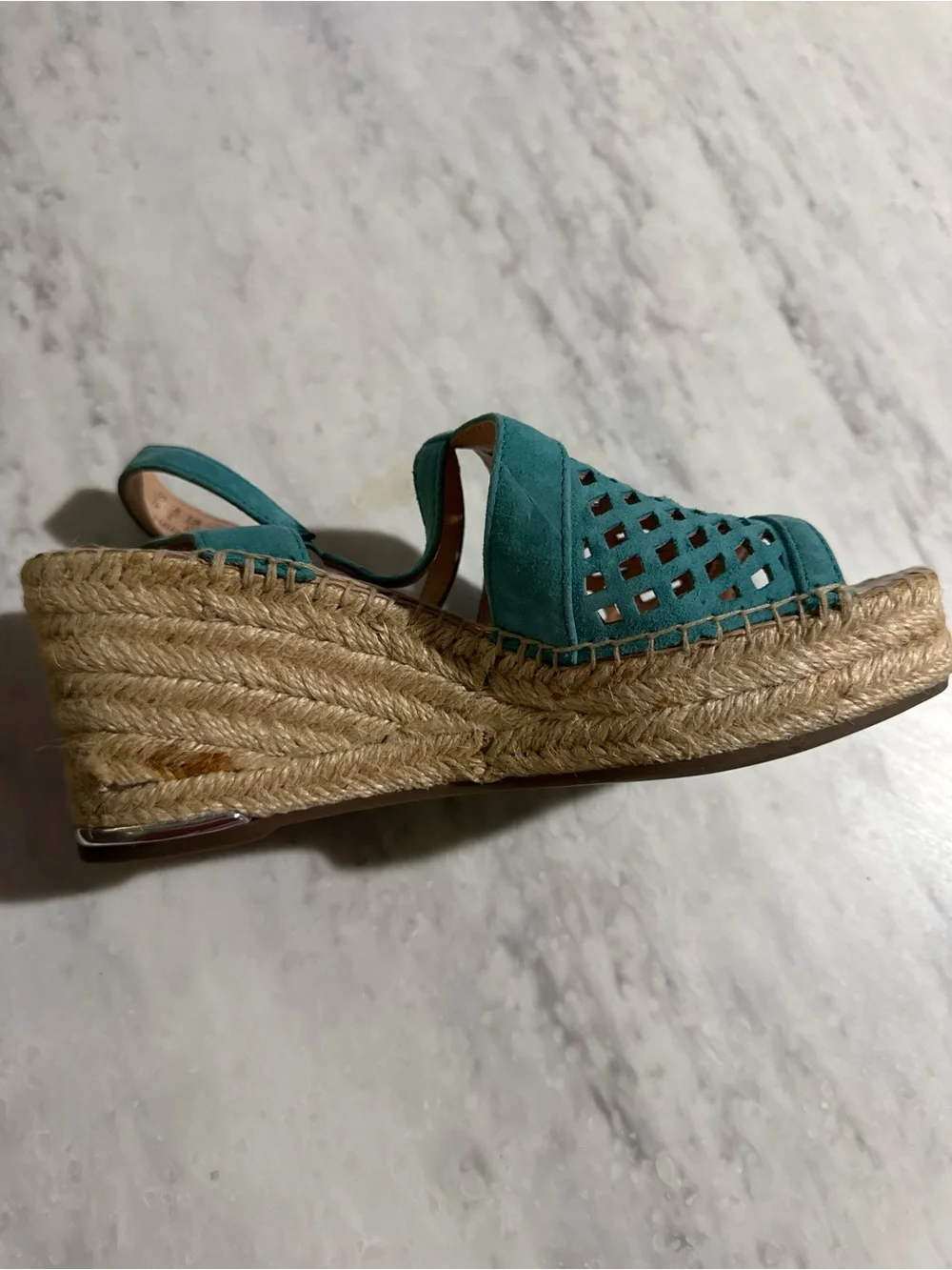 Franco Sarto Teal Espadrille Slingback Leather Heeled Beach Resortwear Sandals 7